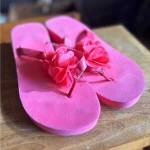 Cute Pink Floral Wedge Flip Flops